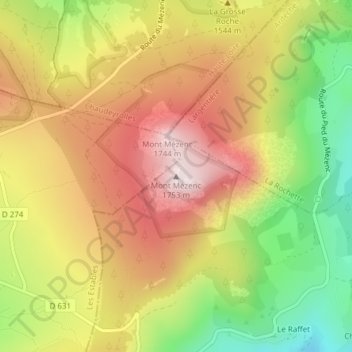 Carte topographique Mont Mézenc, altitude, relief