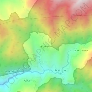 Carte topographique Angin-angin, altitude, relief
