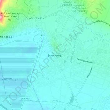 Carte topographique Zumpango, altitude, relief