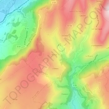 Carte topographique Morèze, altitude, relief