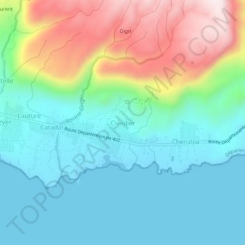 Carte topographique Civadier, altitude, relief