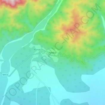 Carte topographique Mebo, altitude, relief