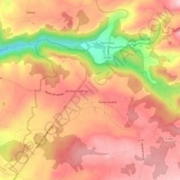 Carte topographique Aulnat Soutre, altitude, relief