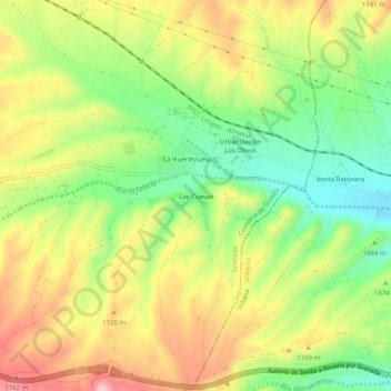 Carte topographique Las Cuevas, altitude, relief