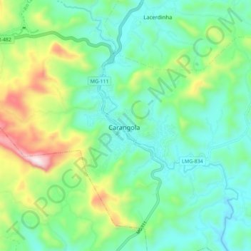 Carte topographique Carangola, altitude, relief