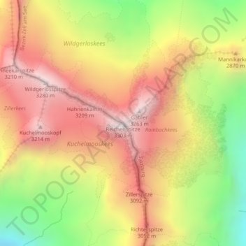 Carte topographique Reichenspitze, altitude, relief