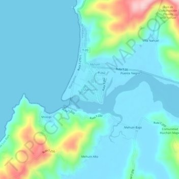 Carte topographique Mehuín, altitude, relief