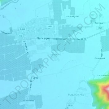 Carte topographique La Orilla, altitude, relief