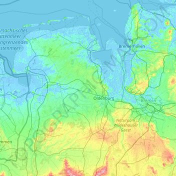 Carte topographique Ammerland, altitude, relief