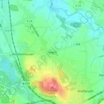 Carte topographique Hagen, altitude, relief