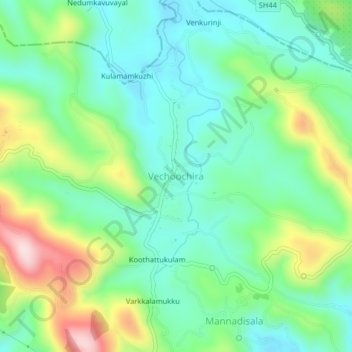 Carte topographique Vechoochira, altitude, relief