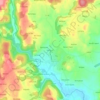 Carte topographique Kermouël, altitude, relief