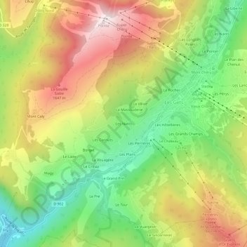 Carte topographique Les Nants, altitude, relief