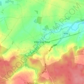 Carte topographique Villers-la-Tour, altitude, relief