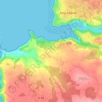 Carte topographique Lann Keralig, altitude, relief