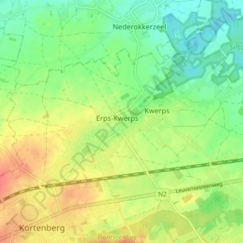 Carte topographique Erps, altitude, relief