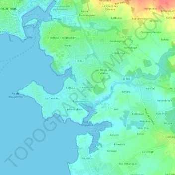 Carte topographique Kerangall, altitude, relief