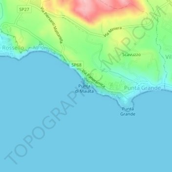 Carte topographique Scala dei Turchi, altitude, relief