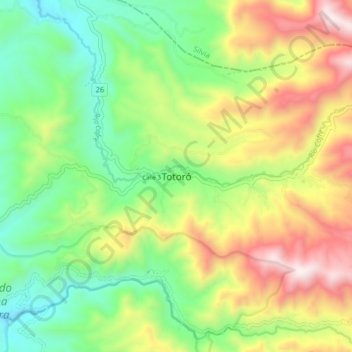 Carte topographique Totoró, altitude, relief