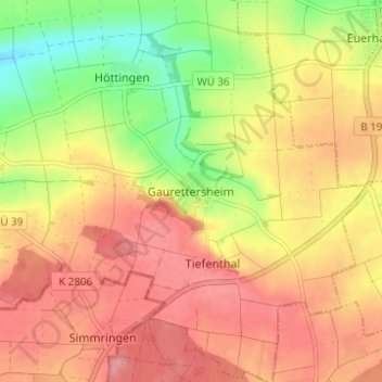 Carte topographique Gaurettersheim, altitude, relief