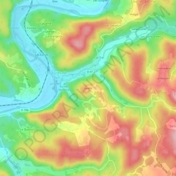 Carte topographique Beune, altitude, relief