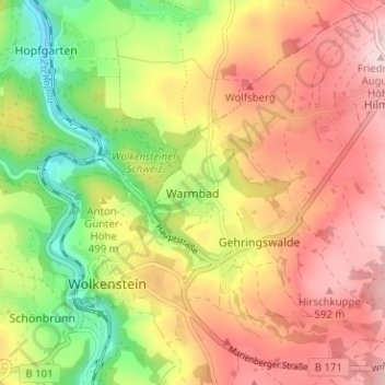 Carte topographique Warmbad, altitude, relief