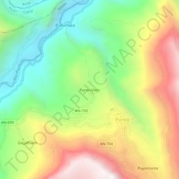 Carte topographique Ponto Viejo, altitude, relief