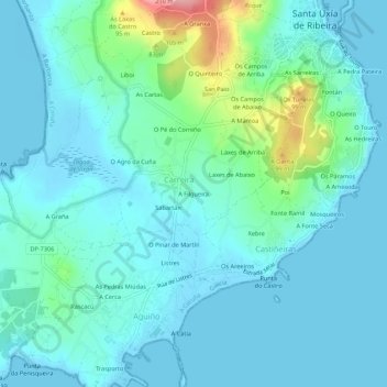 Carte topographique A Filgueira, altitude, relief