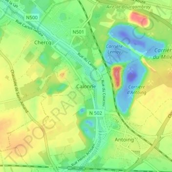Carte topographique Calonne, altitude, relief