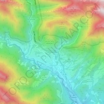 Carte topographique Sant Sebastià, altitude, relief