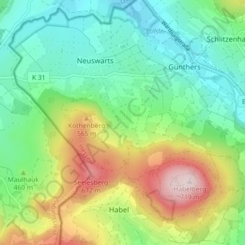 Carte topographique Meerswinden, altitude, relief
