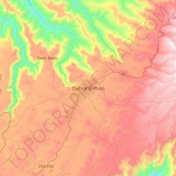 Carte topographique Debre Birhan, altitude, relief