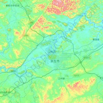 Carte topographique Jiangzhou, altitude, relief