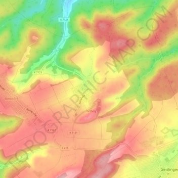 Carte topographique Erlaheim, altitude, relief