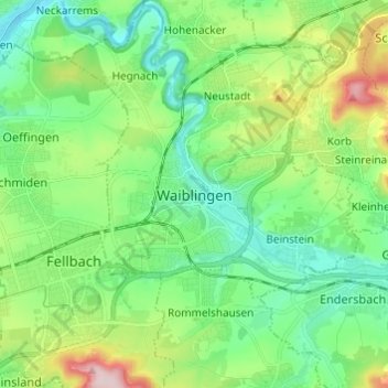 Carte topographique Waiblingen, altitude, relief