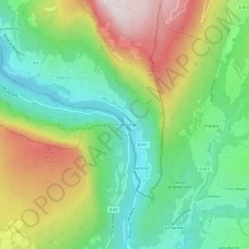 Carte topographique Pont de Banges, altitude, relief