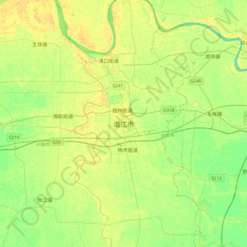 Carte topographique Qianjiang, altitude, relief