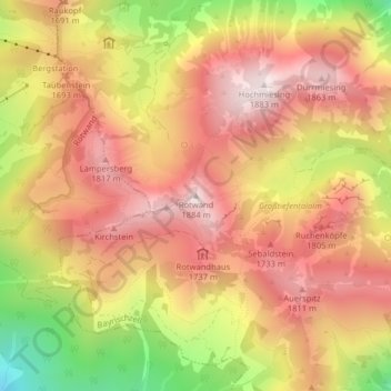 Carte topographique Rotwand, altitude, relief