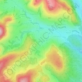 Carte topographique Oberlehen, altitude, relief