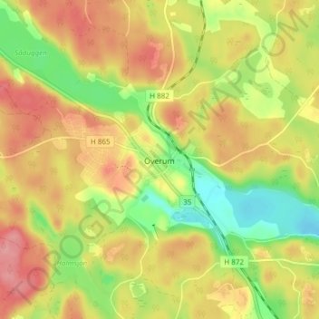 Carte topographique Överum, altitude, relief
