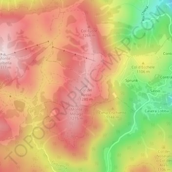 Carte topographique Col del Rosso, altitude, relief