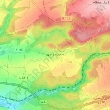 Carte topographique Ruttersdorf, altitude, relief