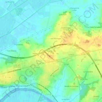 Carte topographique Pièce du Tail, altitude, relief