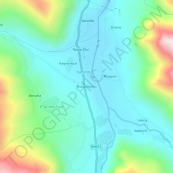 Carte topographique Thang Dumru, altitude, relief