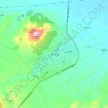 Carte topographique Emirdağ, altitude, relief