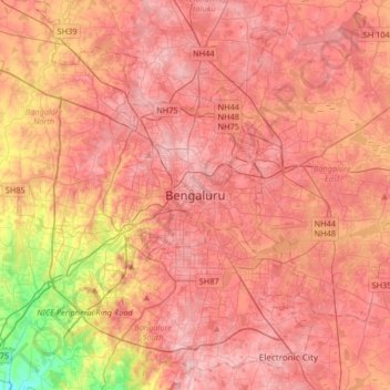 Carte topographique Bangalore, altitude, relief