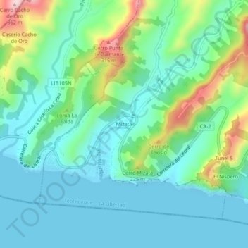 Carte topographique Mizata, altitude, relief