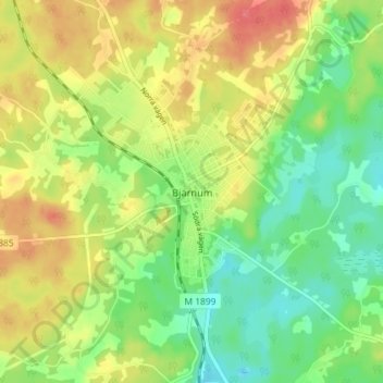 Carte topographique Bjärnum, altitude, relief