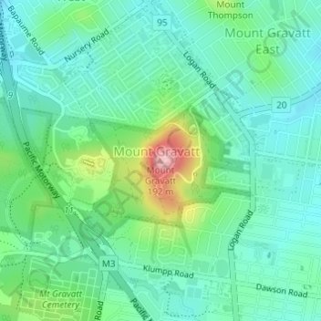 Carte topographique Mount Gravatt, altitude, relief