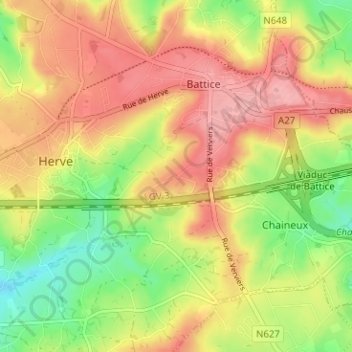 Carte topographique Xhéneumont, altitude, relief